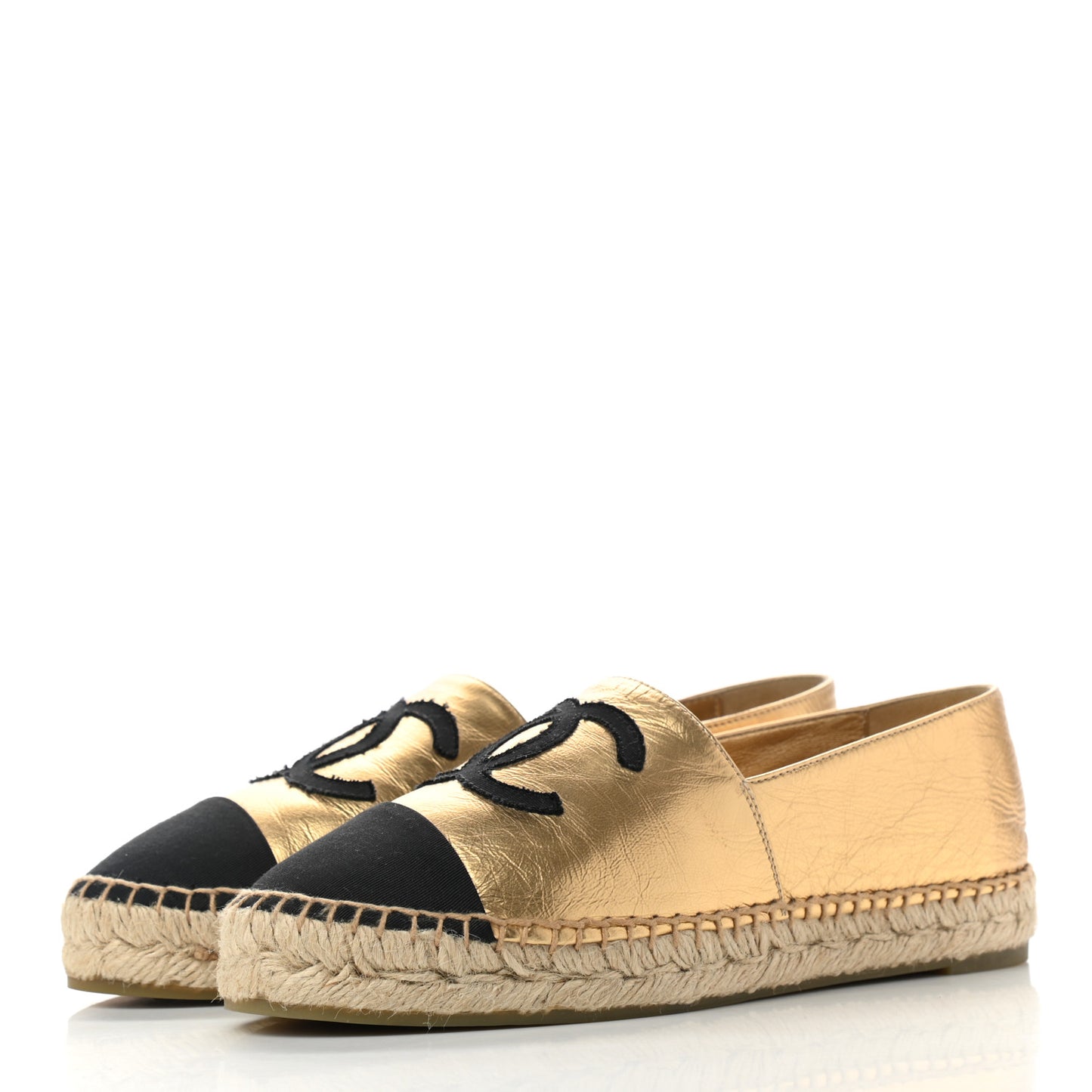 Laminated Lambskin Grosgrain CC Espadrilles 37 Gold Black