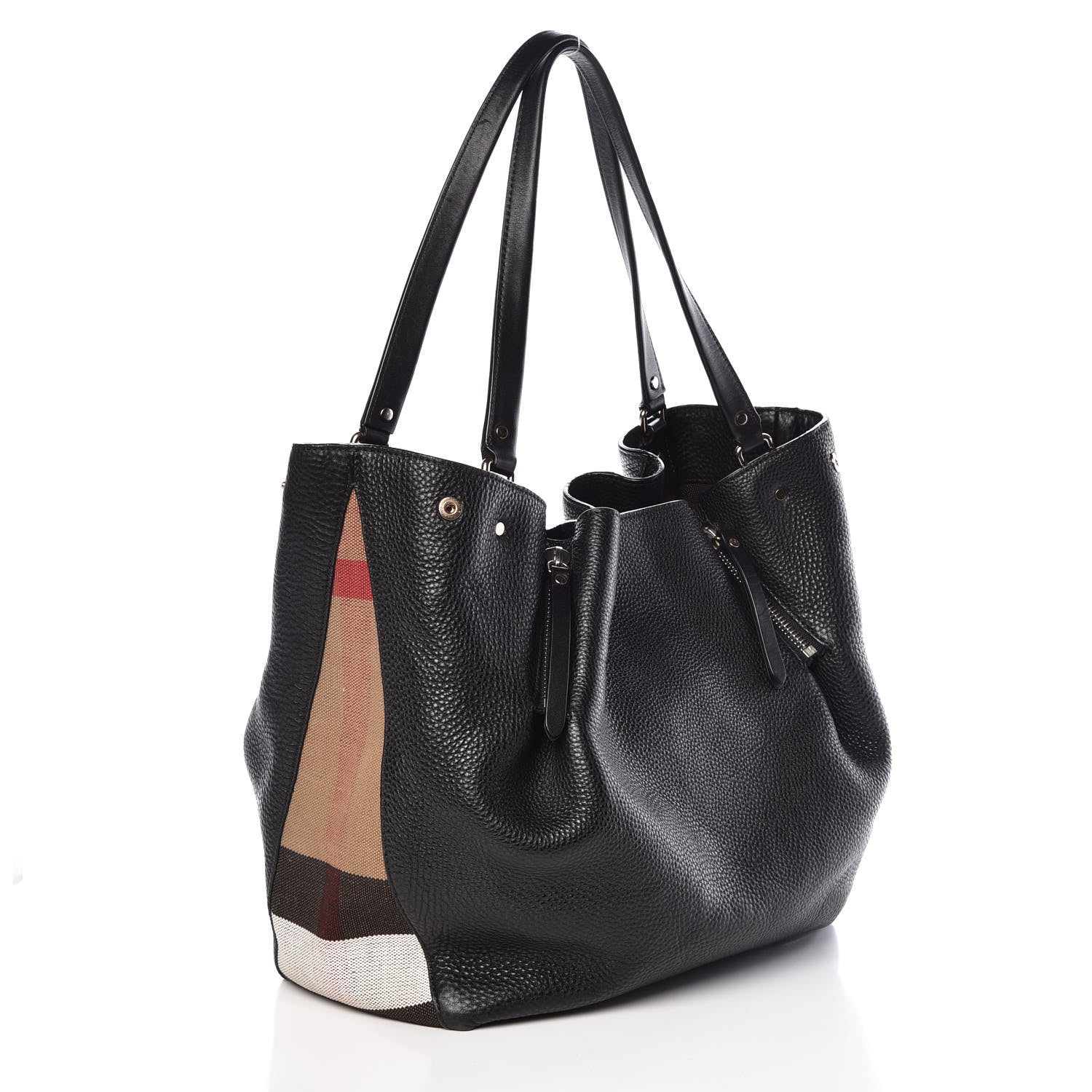 Burberry Grainy Calfskin House Check Medium Maidstone Black 3 of 8