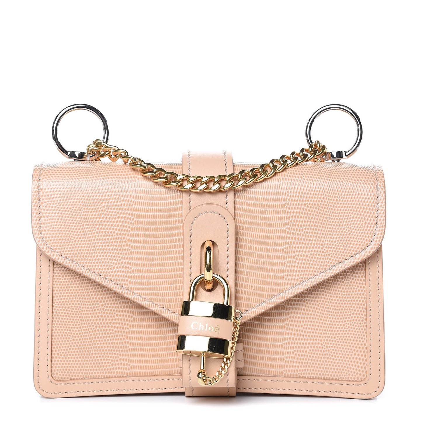 Calfskin Lizard Embossed Aby Chain Shoulder Bag Delicate Pink