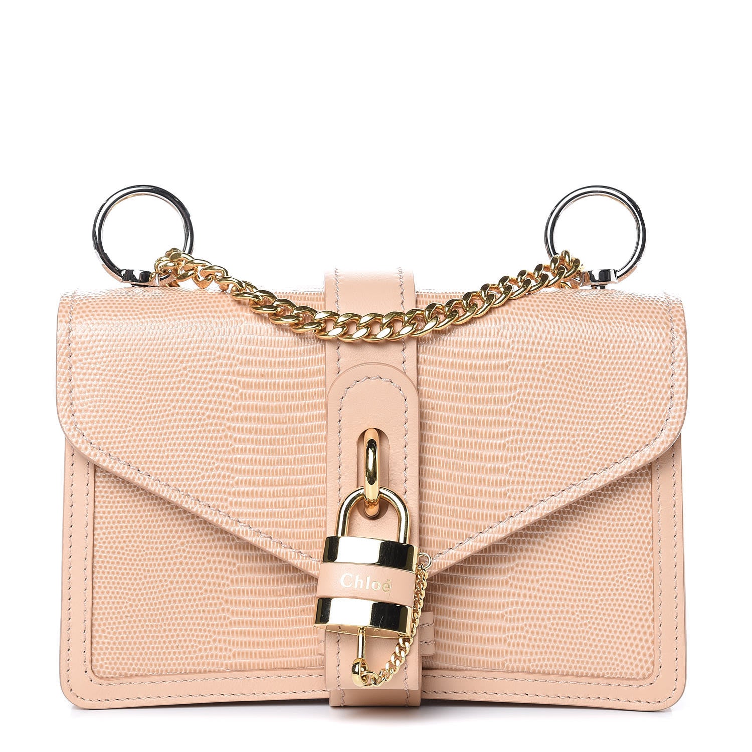 Chloe Calfskin Lizard Embossed Aby Chain Shoulder Bag Delicate Pink 1 of 9