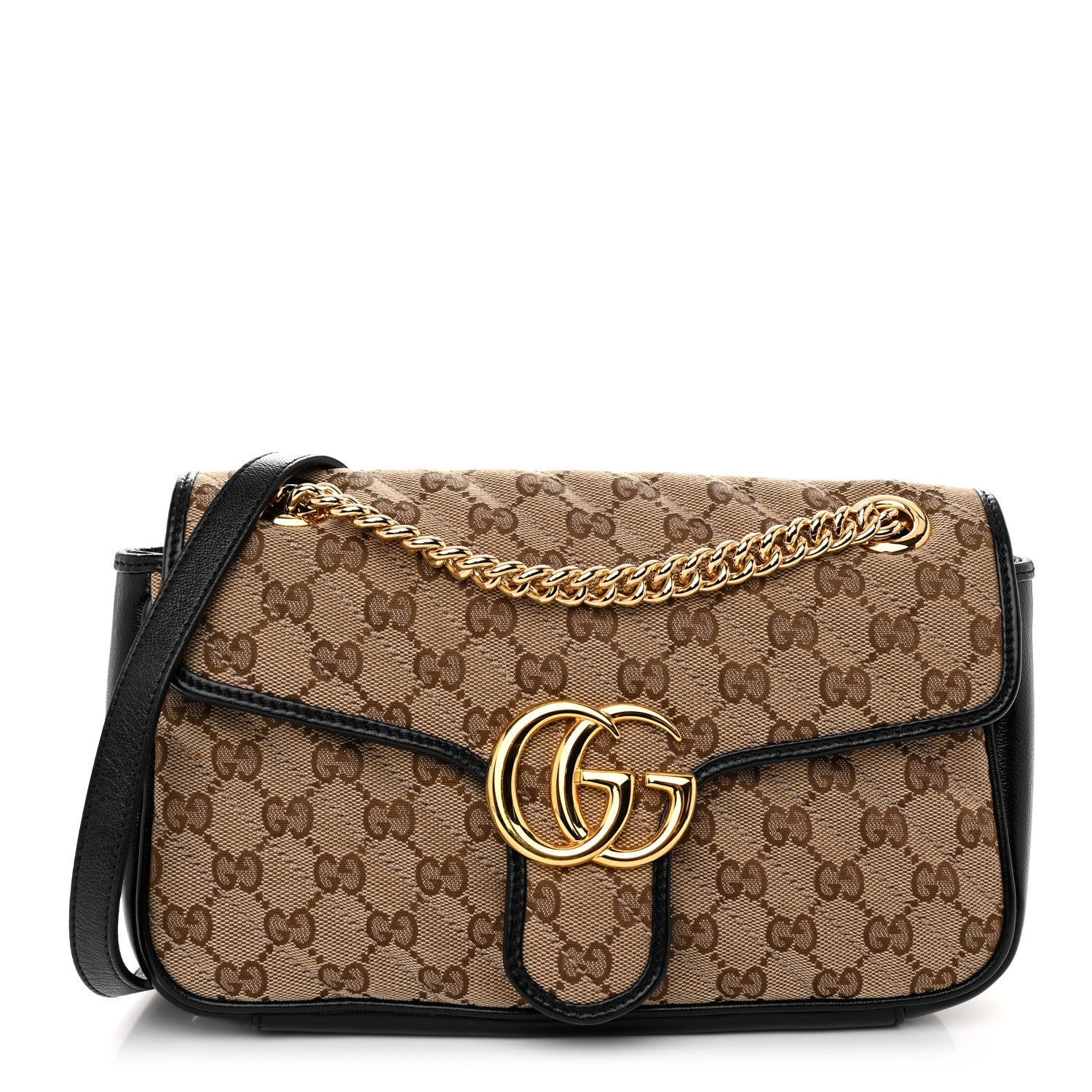 Gucci Monogram Matelasse Diagonal Small GG Marmont Shoulder Bag Beige Black 1 of 10