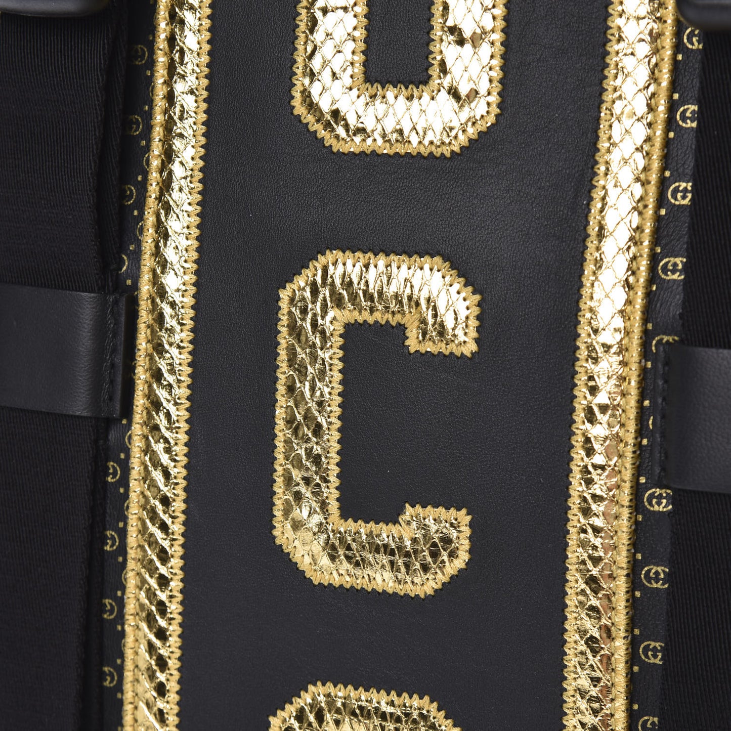 X DAPPER DAN Calfskin Laminated Ayers GG Micro Monogram Double Buckle Backpack Black Gold
