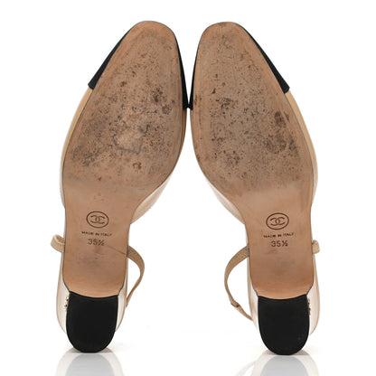Chanel Goatskin Grosgrain Cap Toe CC Slingback Pumps 35.5 Beige Black 4 of 4