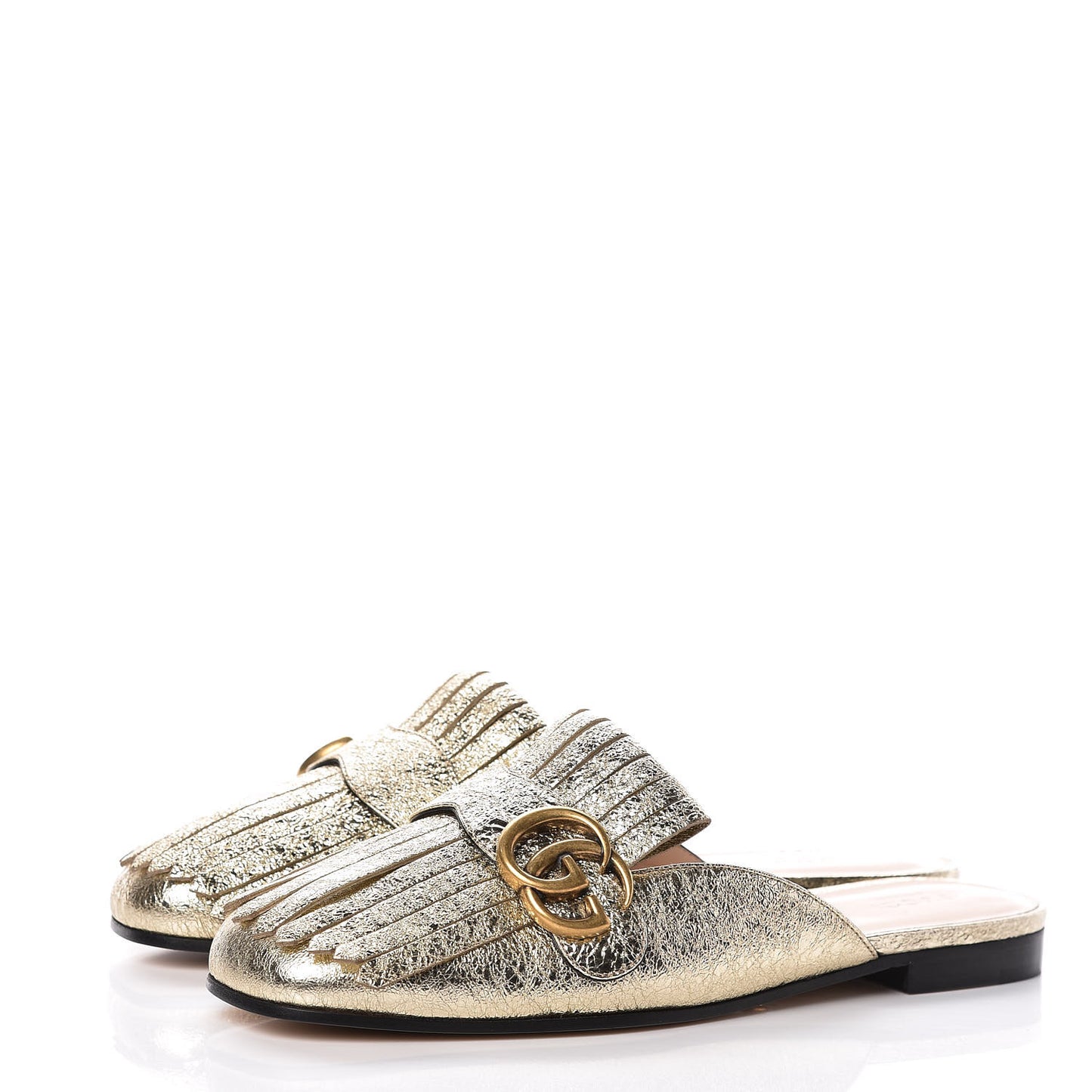 Galassia Womens GG Marmont Fringe Slippers 38 Platino