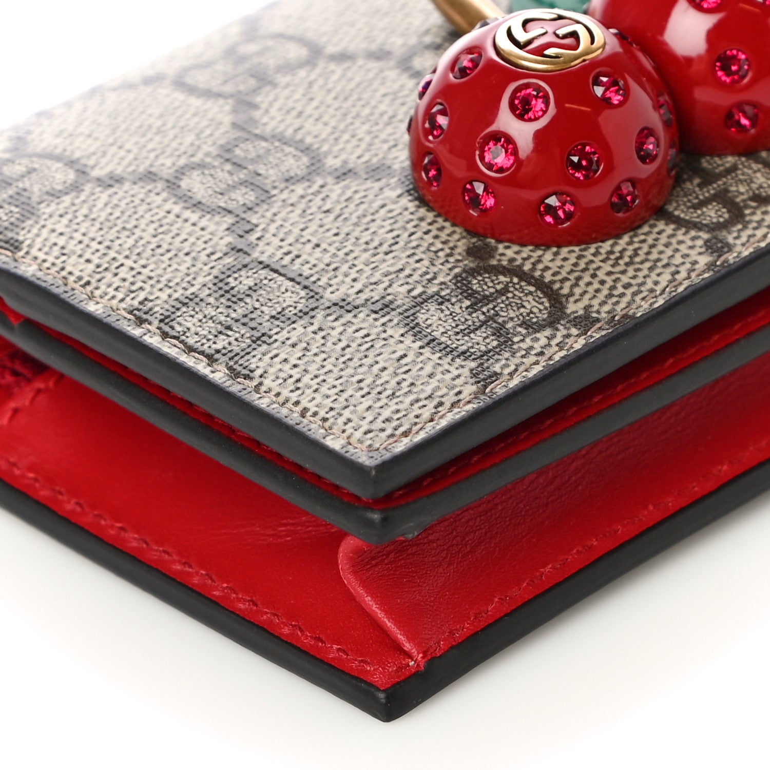Gucci GG Supreme Monogram Cherry Embellished Card Case Wallet Hibiscus Red 9 of 10