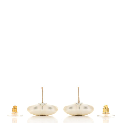 Chanel Pearl Crystal CC Heart Earrings Gold 3 of 4