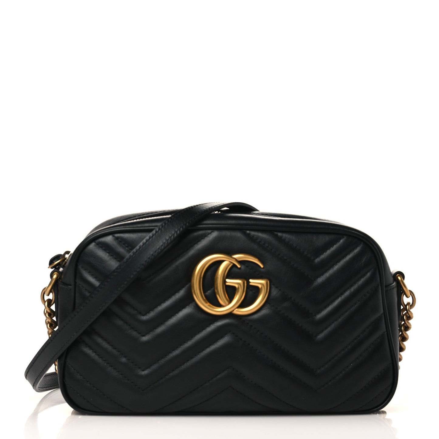Calfskin Matelasse Small GG Marmont Chain Shoulder Bag Black