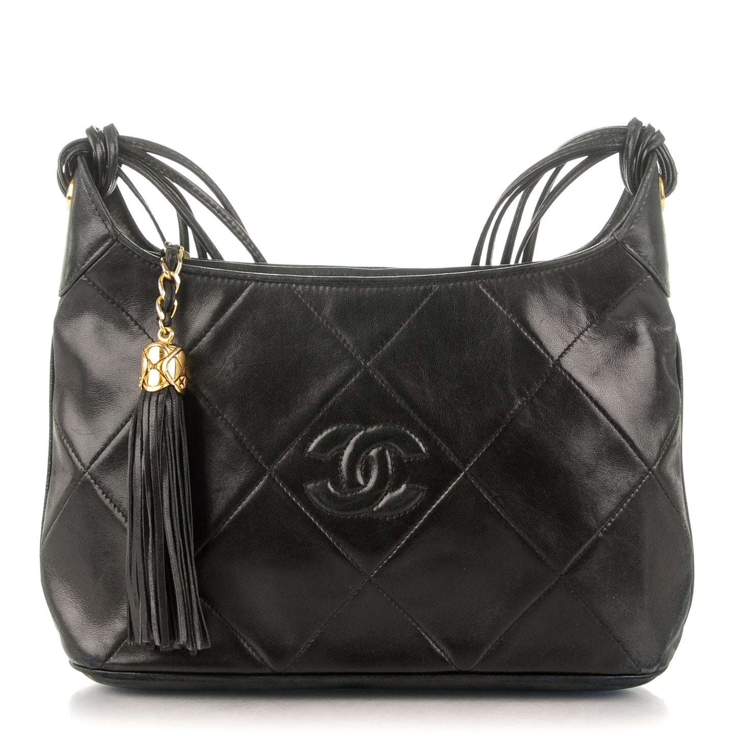 Lambskin Quilted Tassel Bag Black