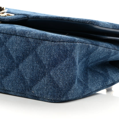 Chanel Printed Denim Quilted Medium Double Flap Dark Blue 10 of 12
