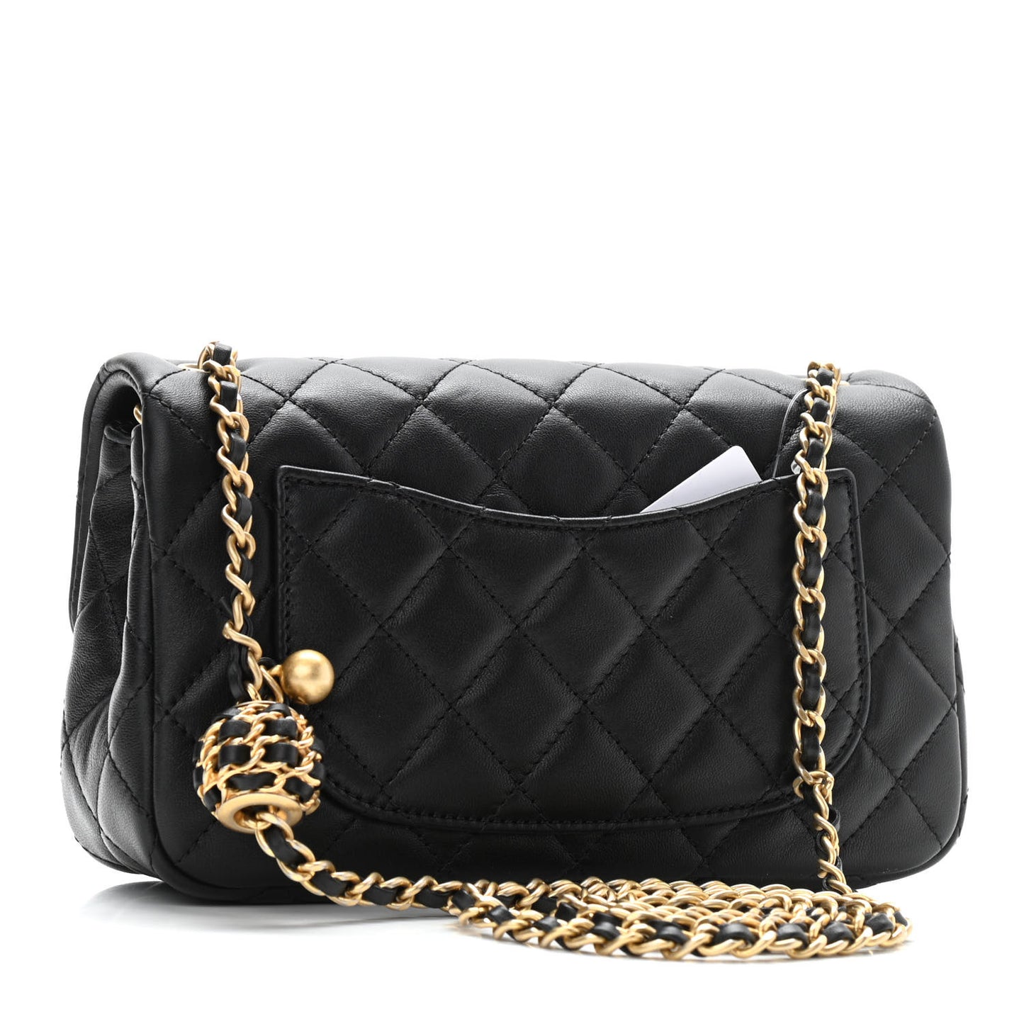 Lambskin Quilted Mini Rectangular Pearl Crush Flap Black