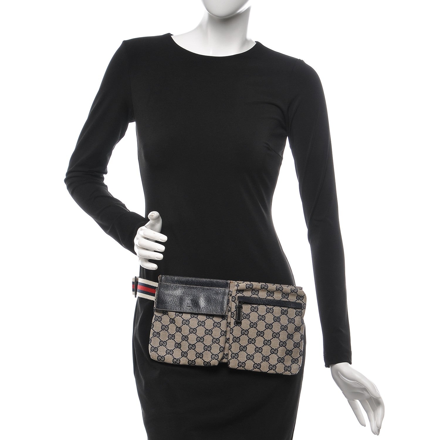 Gucci GG Monogram Web Double Pocket Belt Bag Navy 2 of 6