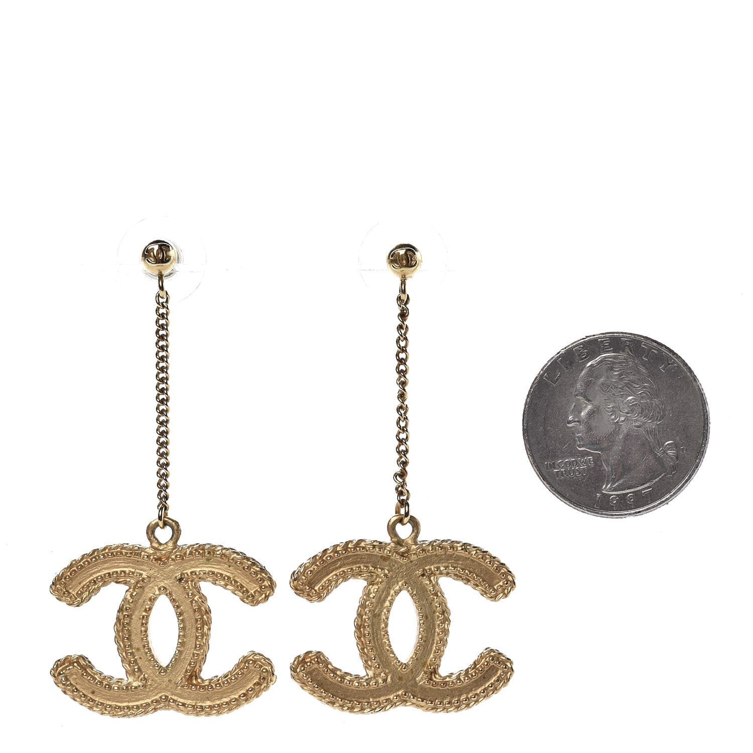 Chanel CC Drop Earrings Matte Gold 2 of 5