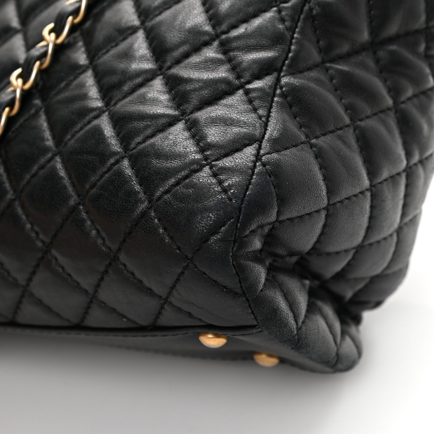 Lambskin Quilted Large Fluffy CC Shopping Tote Black