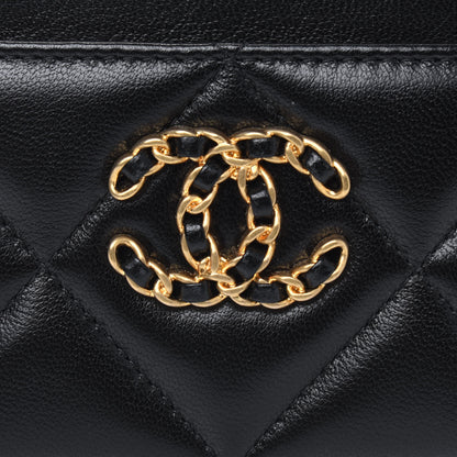 Chanel Shiny Goatskin Quilted Chanel 19 Card Holder Black 5 of 5