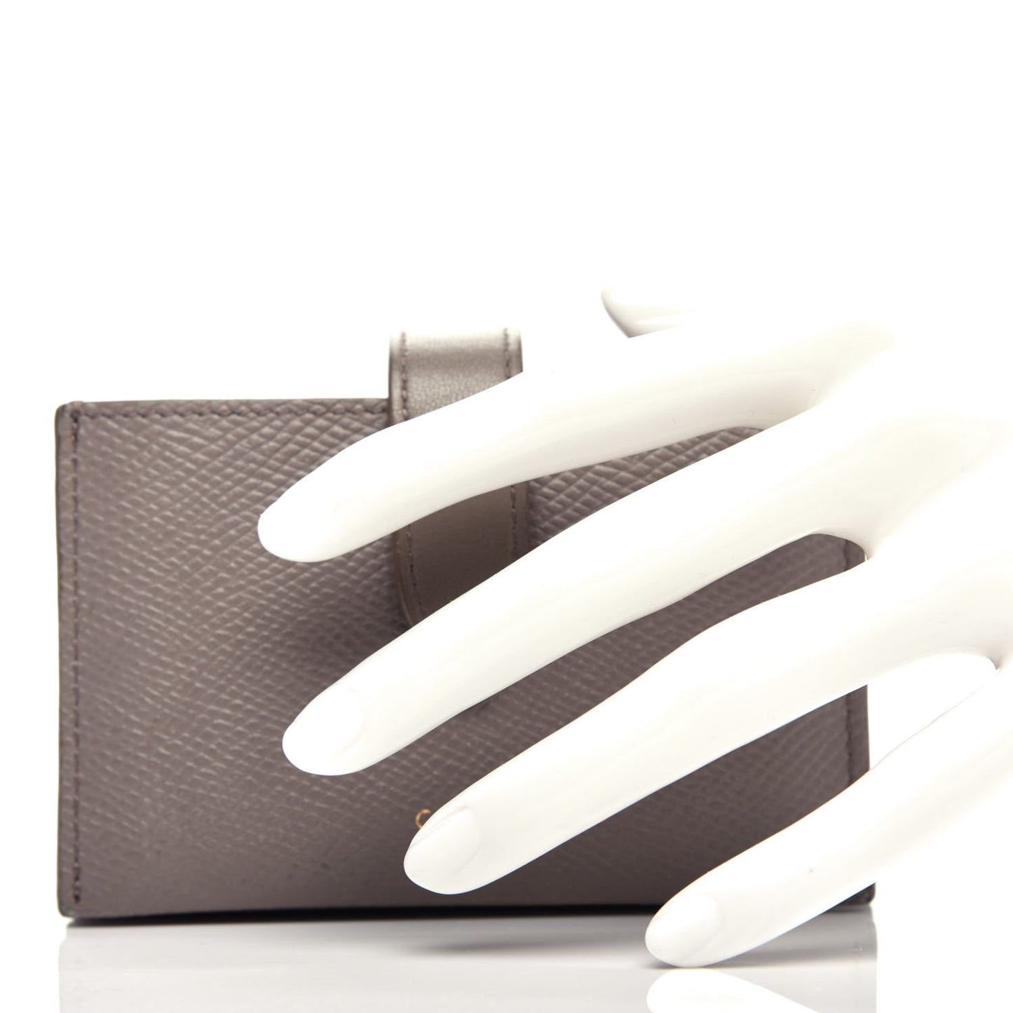 Grained Shiny Calfskin Accordion Card Holder Pebble