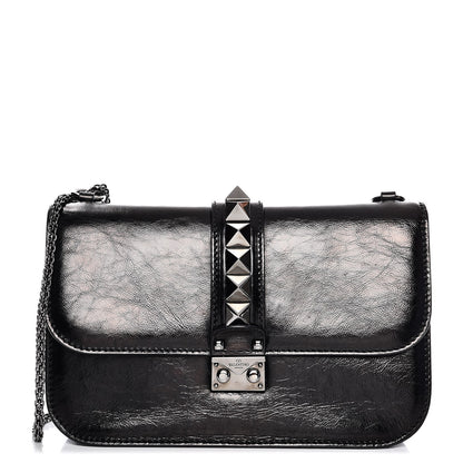 Valentino Garavani Craquele Calfskin Medium Glam Lock Rockstud Flap Black 1 of 7