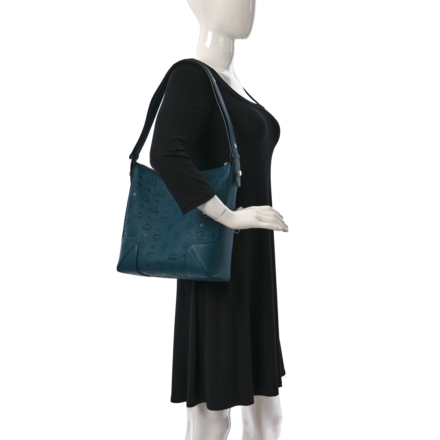 MCM Calfskin Ottomar Monogram Medium Klara Hobo Teal 2 of 8