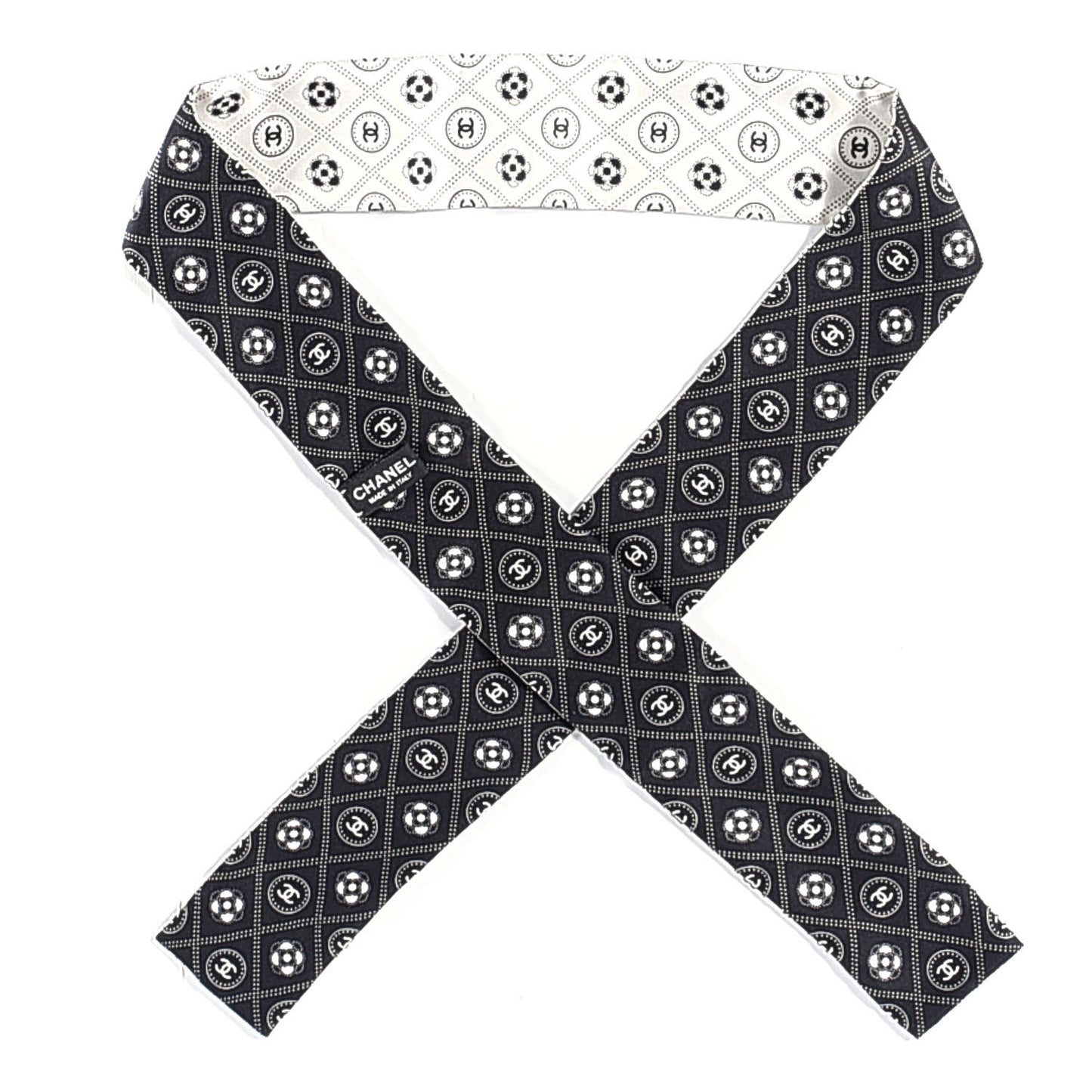 Silk CC Polka Dot Slim Bandeau Scarf Black Ecru