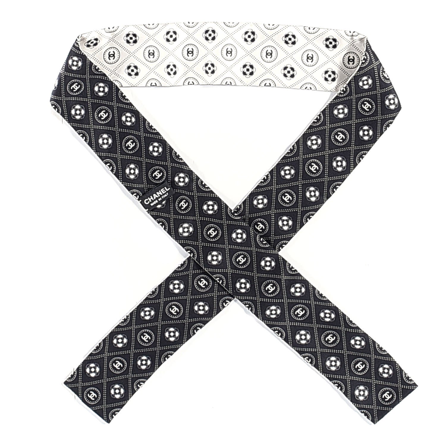 Chanel Silk CC Polka Dot Slim Bandeau Scarf Black Ecru 1 of 4