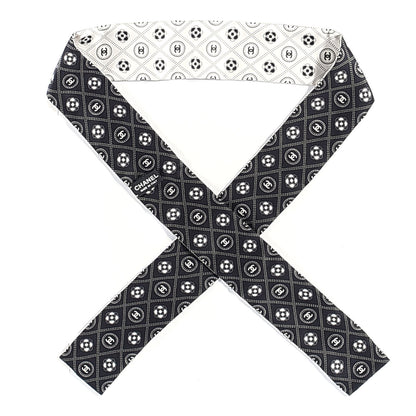 Chanel Silk CC Polka Dot Slim Bandeau Scarf Black Ecru 1 of 4
