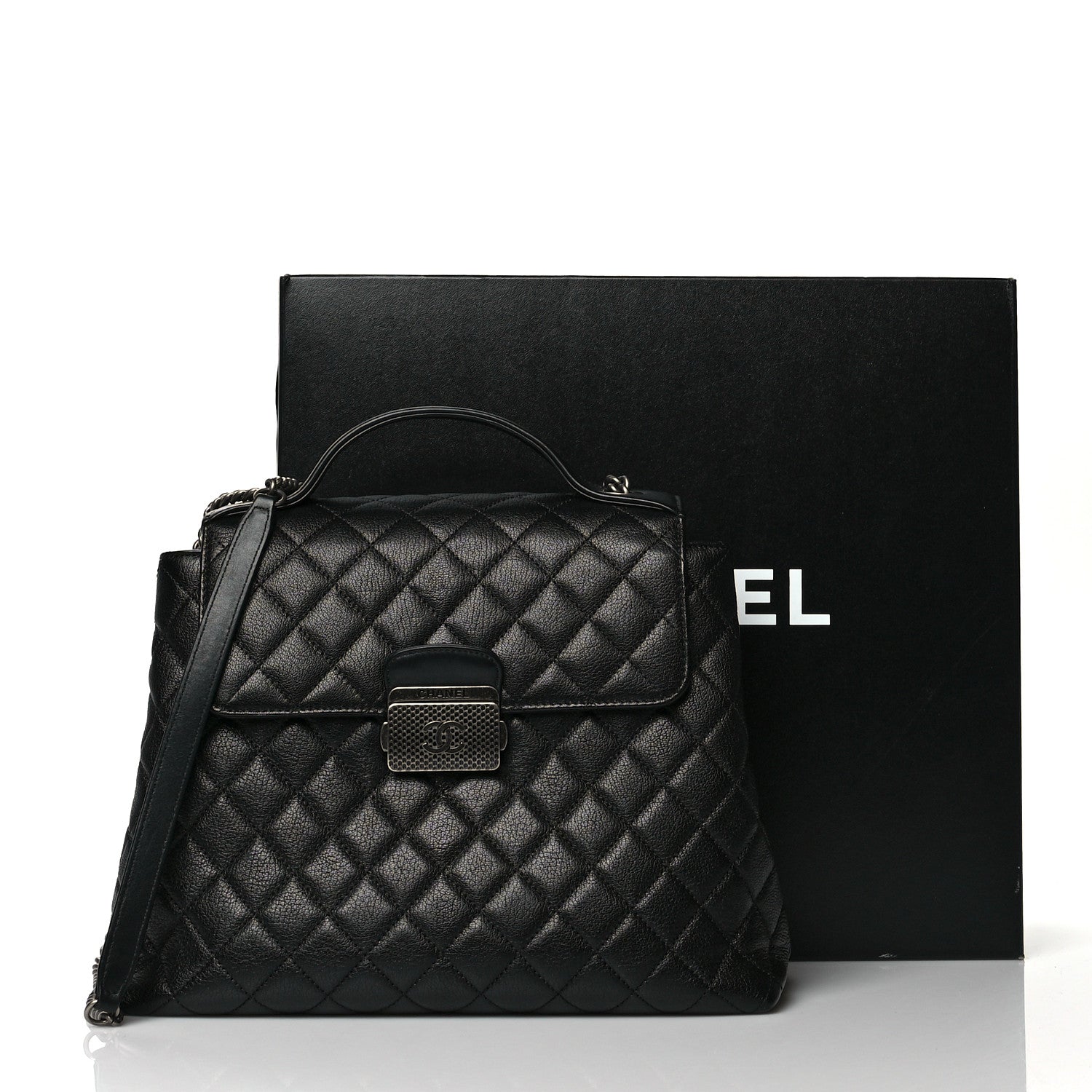 Chanel Goatskin Quilted Small CC University Shopping Tote Black 10 of 10
