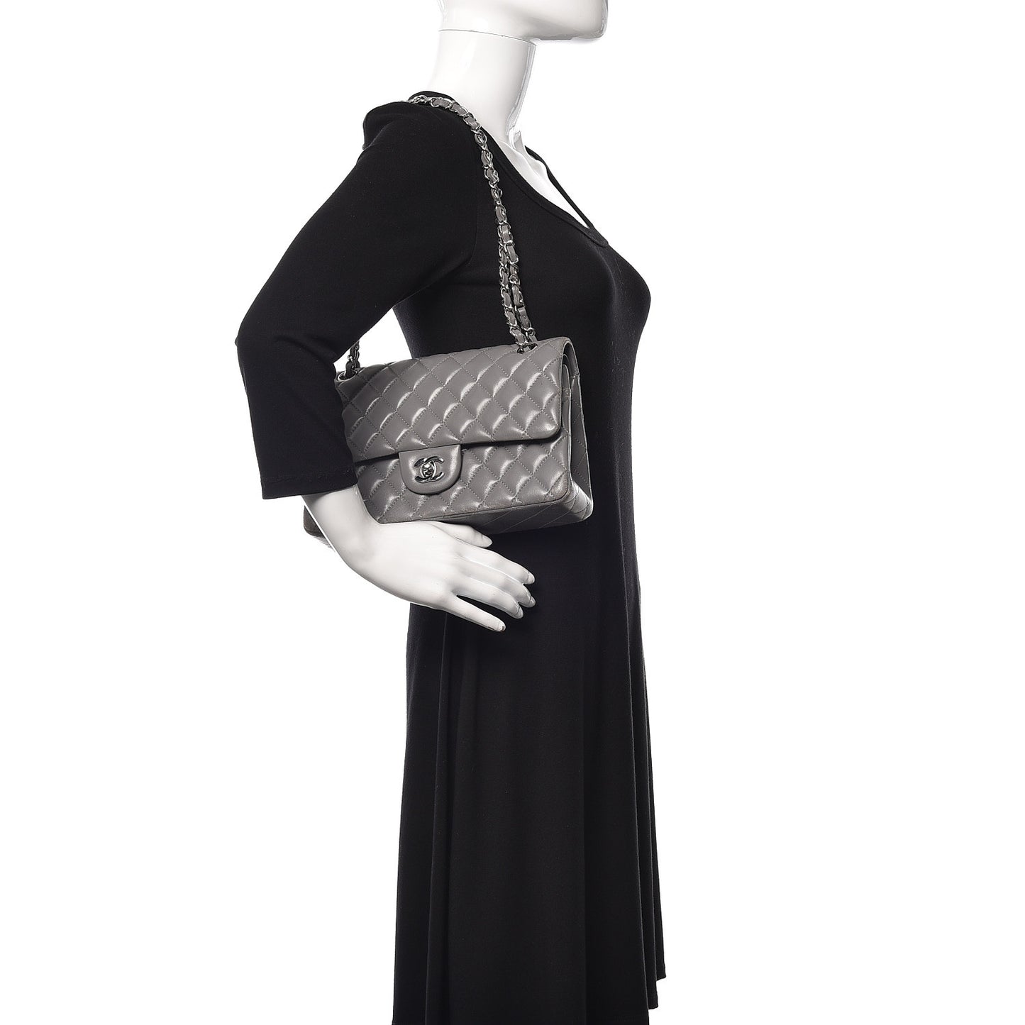 Lambskin Quilted Medium Double Flap Grey