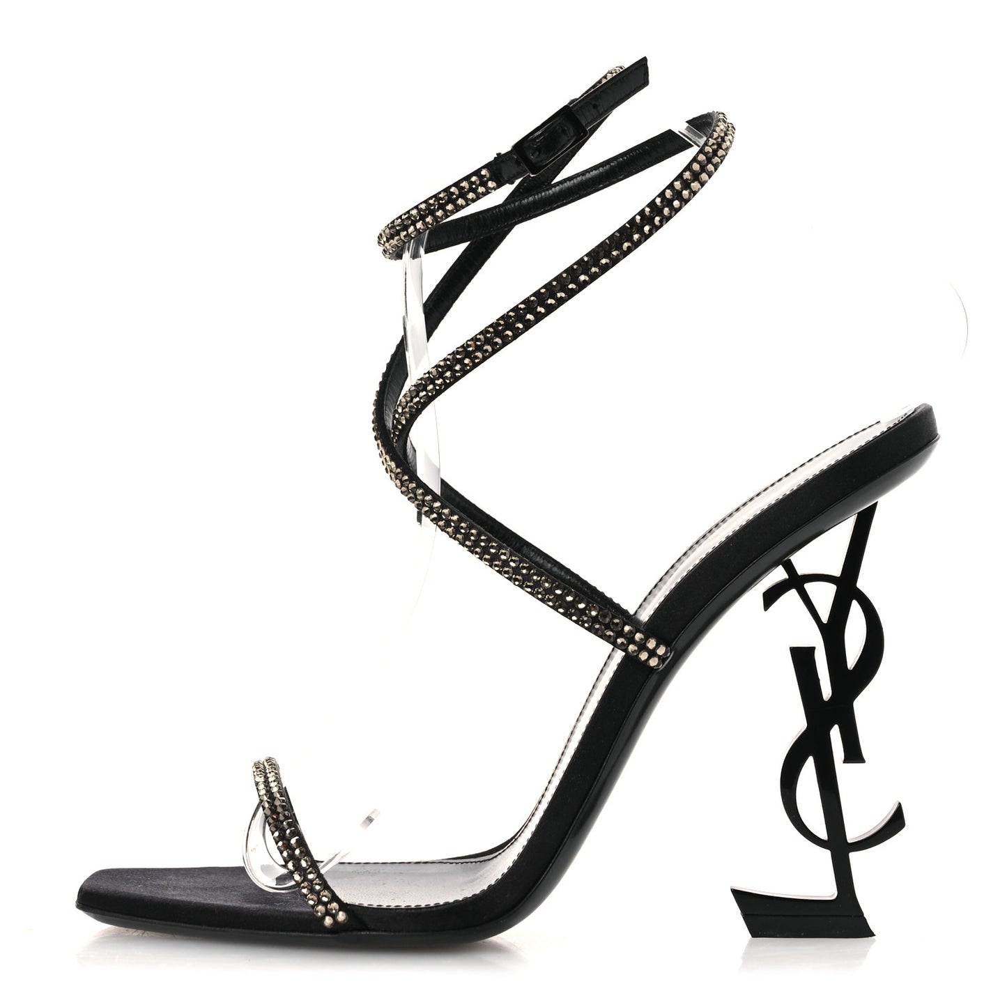 Crepe Satin Strass Opyum 110 Sandals 39.5 Black