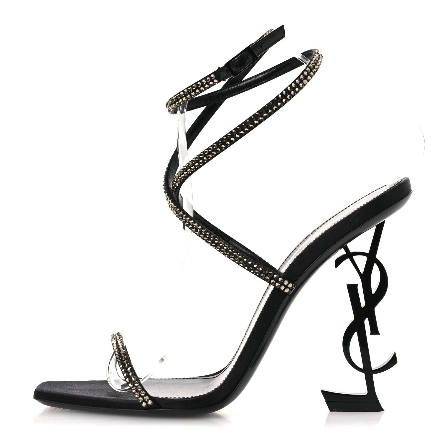 Saint Laurent Crepe Satin Strass Opyum 110 Sandals 39.5 Black 1 of 12