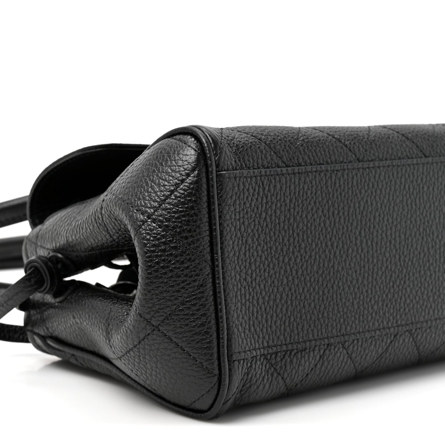 Grained Calfskin Stitched Urban Essentials Small Shopping Bag Black