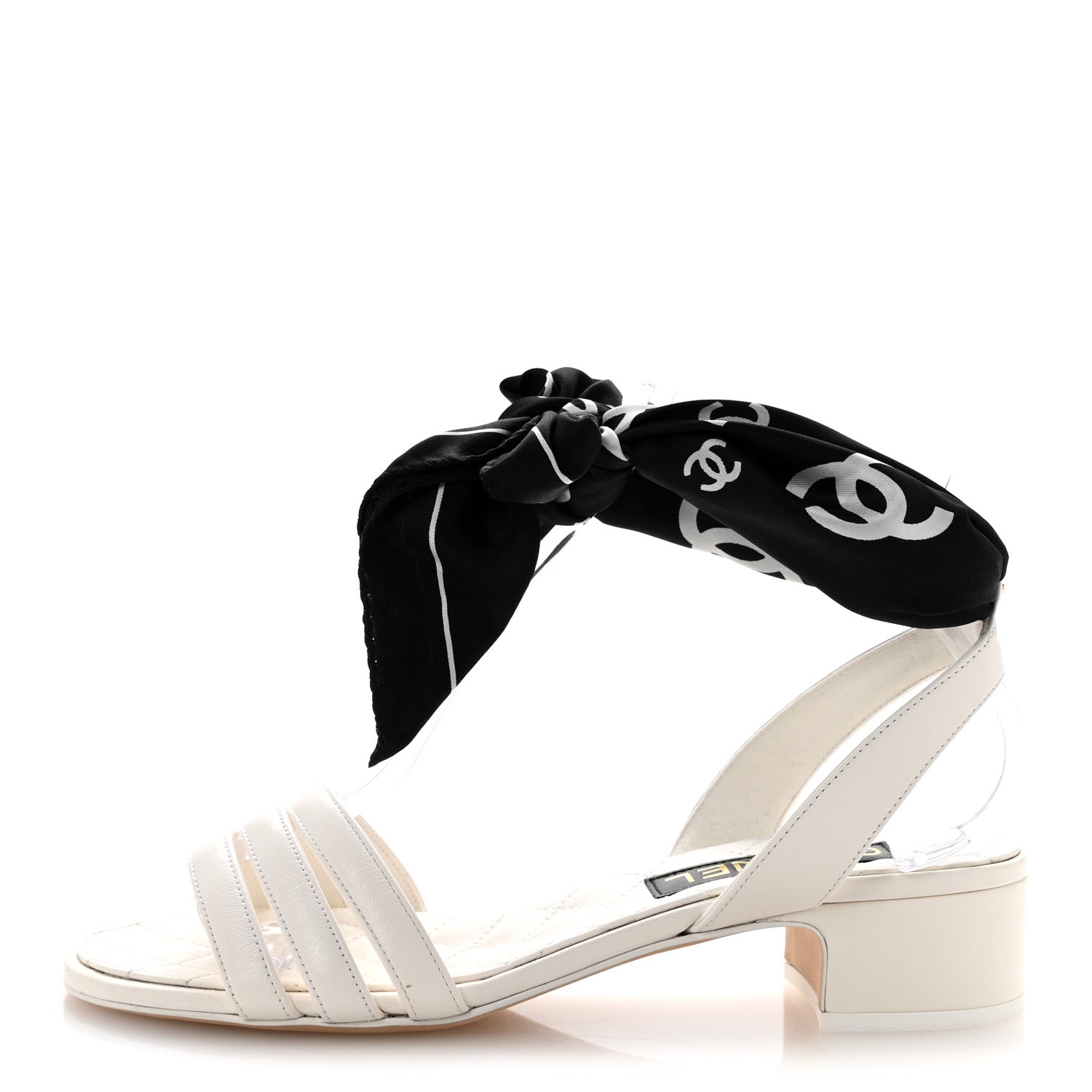 Chanel Lambskin Silk CC Wrap Ankle Sandals 38 White 1 of 10