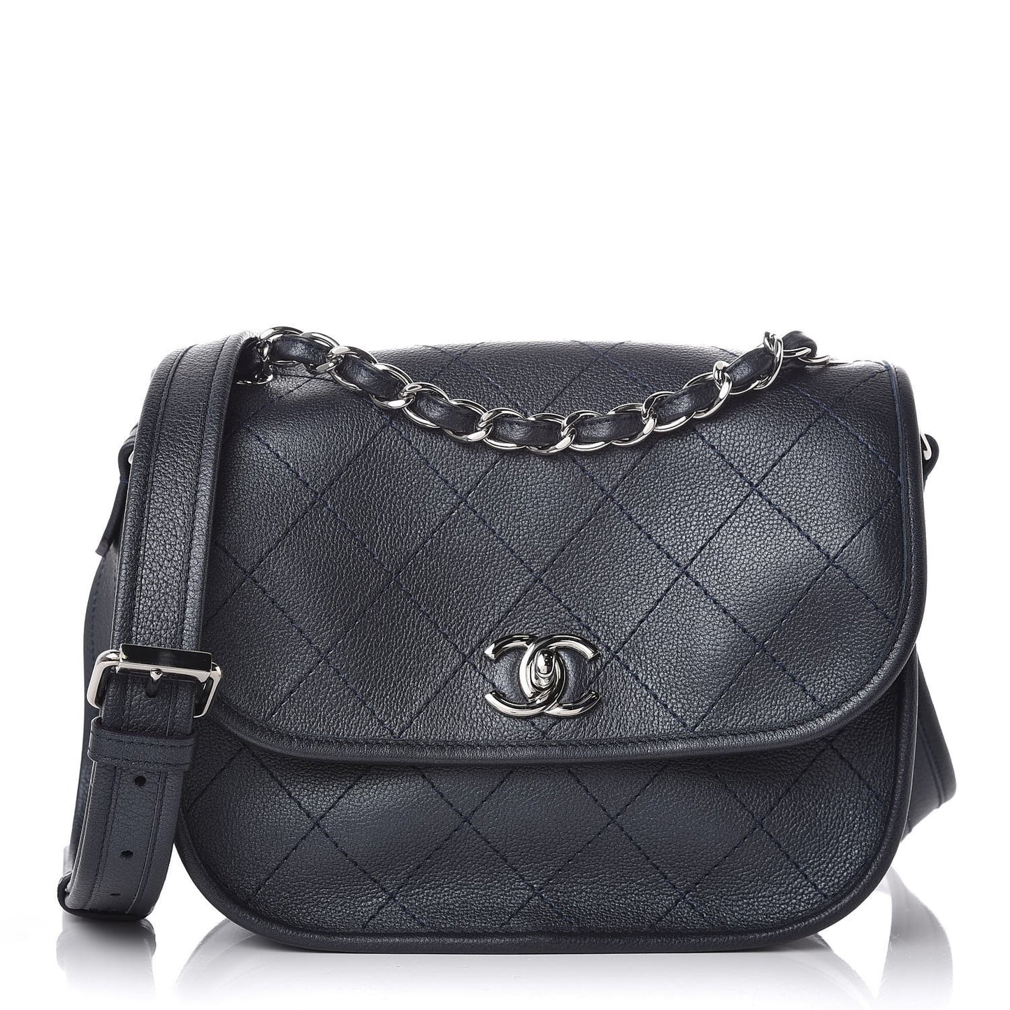 Metallic Calfskin Quilted Jungle Stroll Messenger Bag Navy