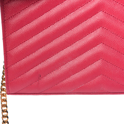 Saint Laurent Grain De Poudre Matelasse Chevron Monogram Chain Wallet Rose Clair 8 of 12