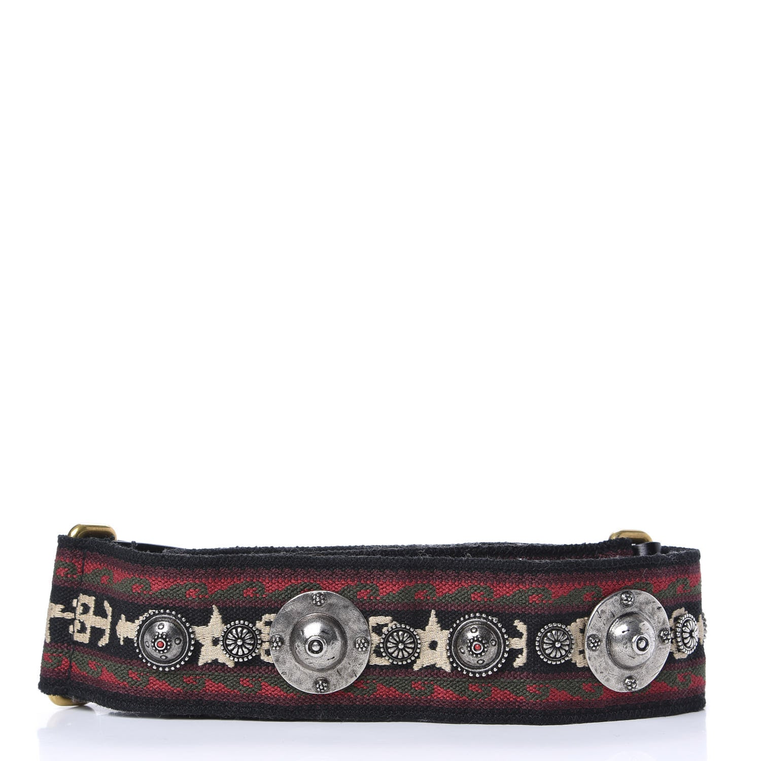 Christian Dior Canvas Embroidered Studded Bohemian Shoulder Strap Red 2 of 3