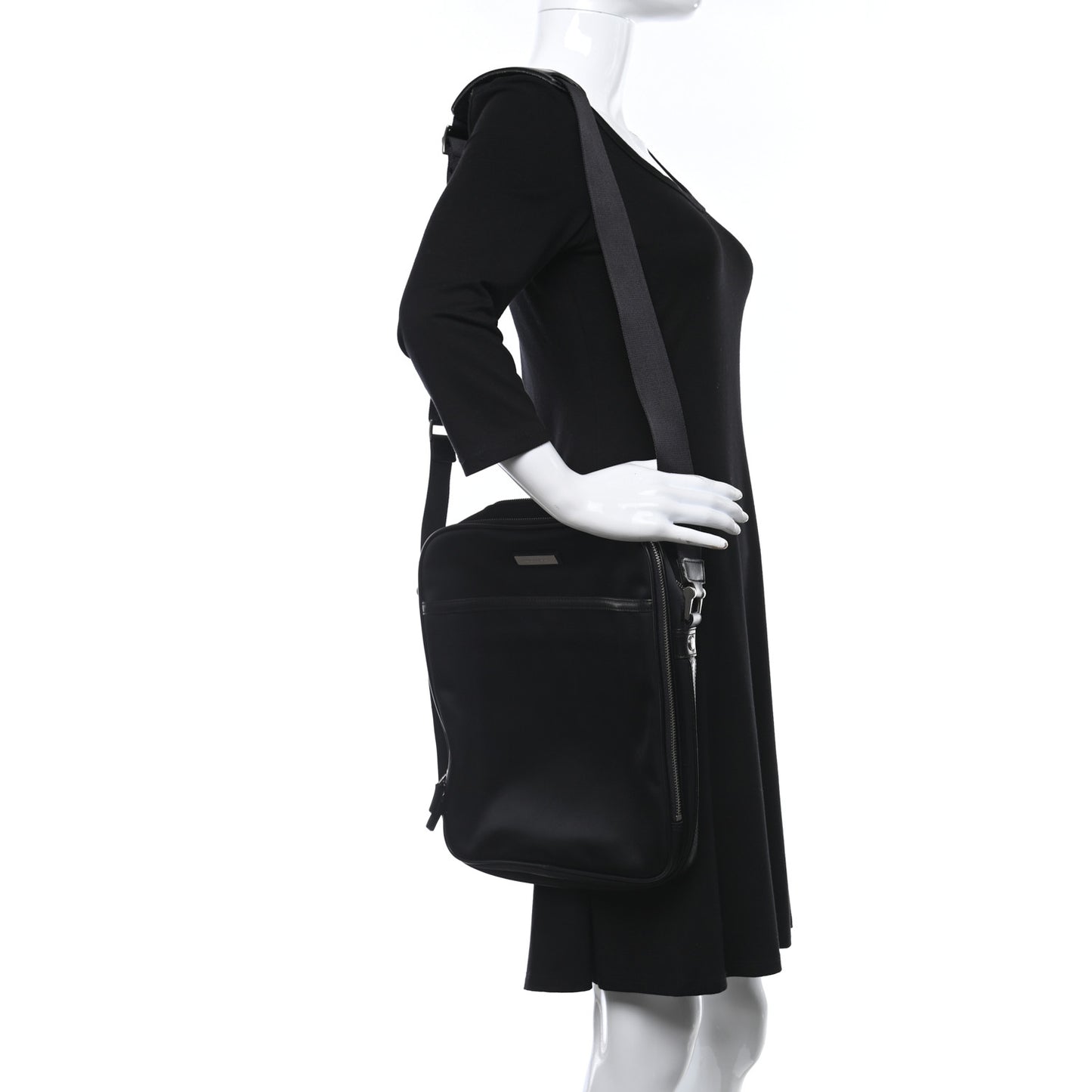 Nylon Zip Top Messenger Bag Black