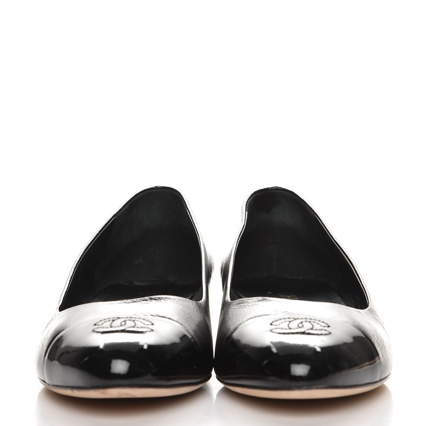 Glazed Calfskin Patent CC Cap Toe Ballerina Flats 40.5 Black