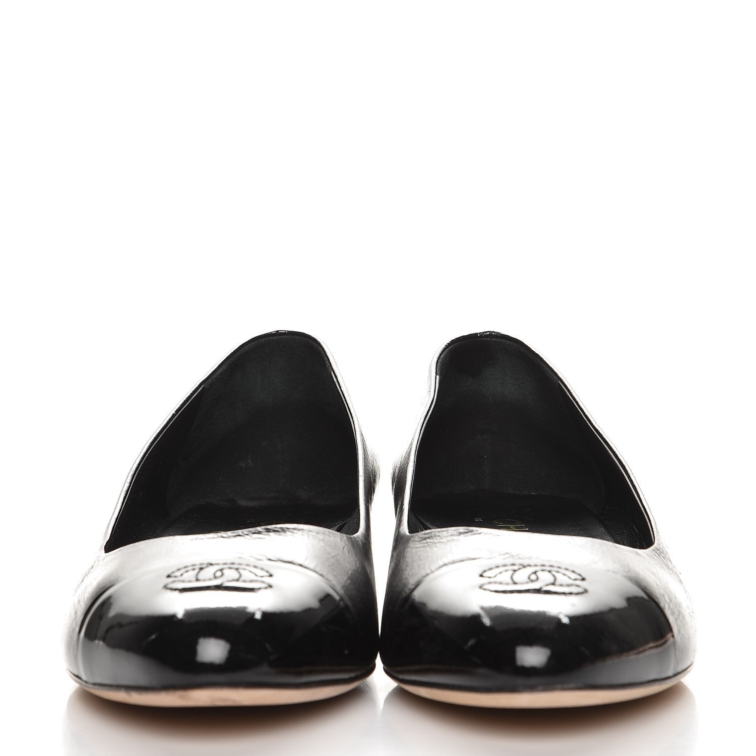 Chanel Glazed Calfskin Patent CC Cap Toe Ballerina Flats 40.5 Black 2 of 13
