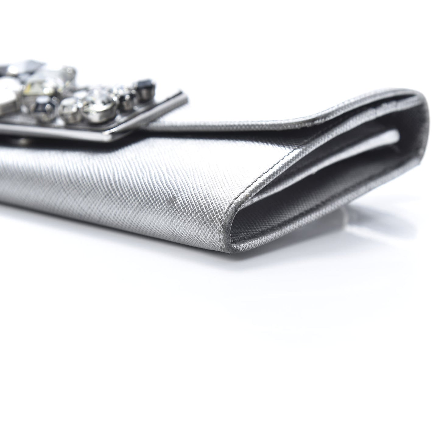 Metallic Saffiano Stones Continental Wallet Silver