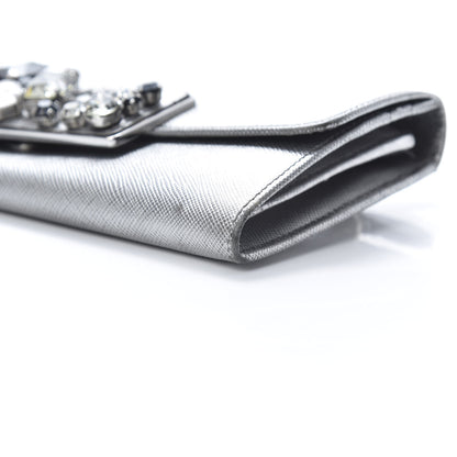 Prada Metallic Saffiano Stones Continental Wallet Silver 11 of 15