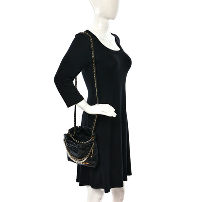 Chanel Shiny Crumpled Calfskin Quilted Pearl Mini Chanel 22 Black 2 of 12