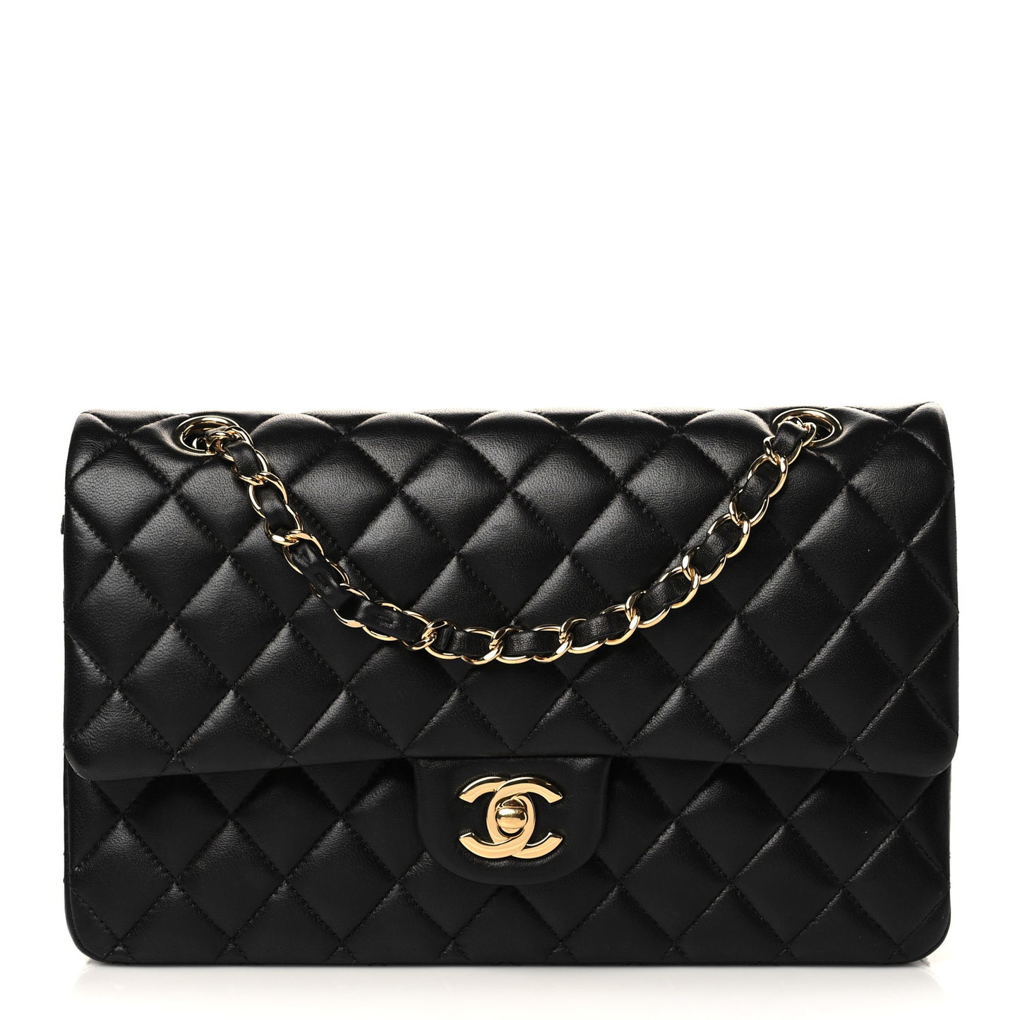 Lambskin Quilted Medium Double Flap Black