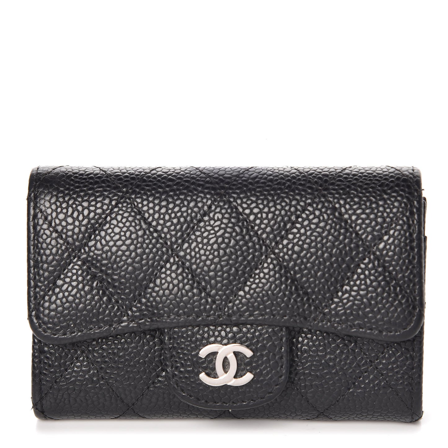 Caviar Quilted Flap Card Holder Black