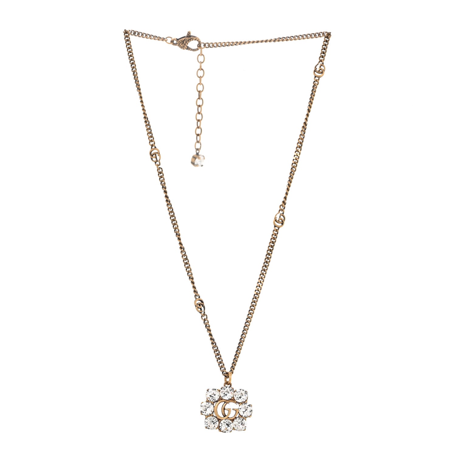 Gucci Crystal Embellished Double G Necklace Aged Gold 3 of 5