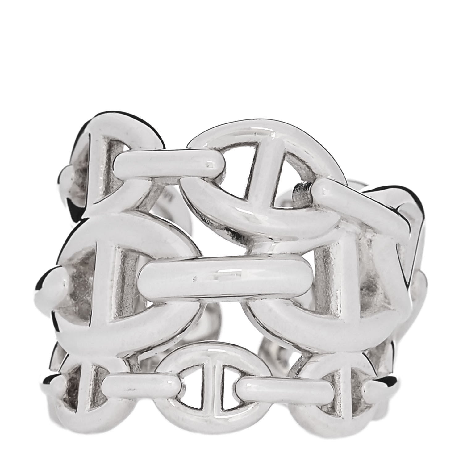 Hermes Sterling Silver GM Chaine d'ncre Enchainee Band Ring 51 5.75 1 of 7