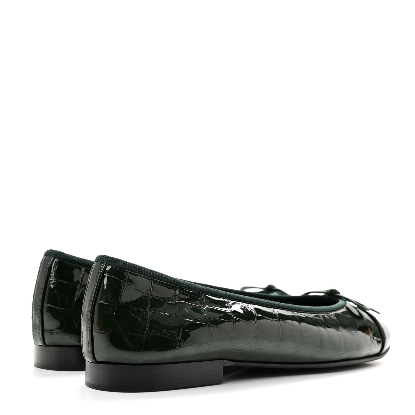Patent Calfskin Crocodile Embossed Ballerina Flats 38 Dark Green Black