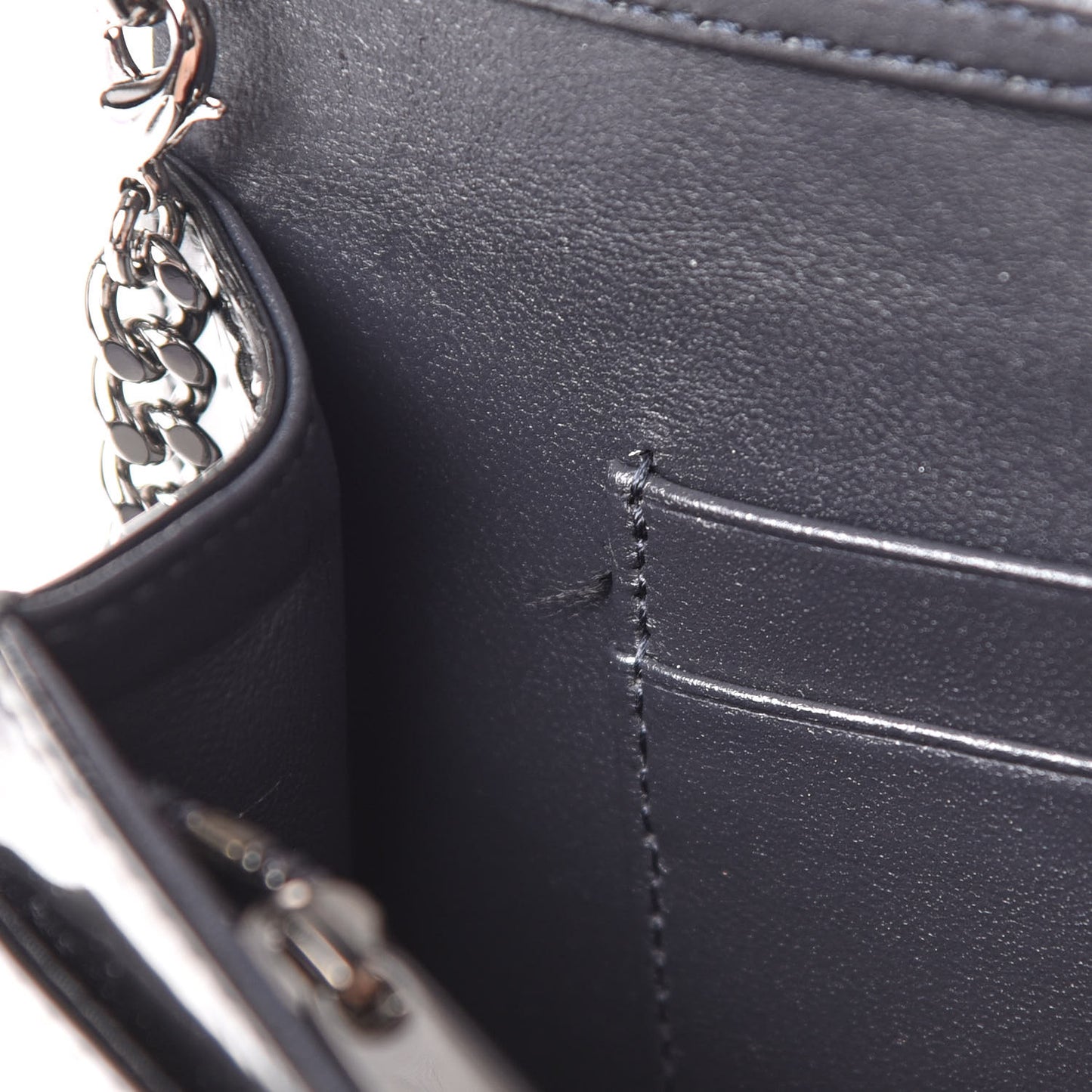 Metallic Patent Micro-Cannage Diorama Wallet on Chain Pouch Onyx Black