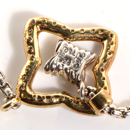 David Yurman Sterling Silver 18k Yellow Gold Pave Diamond 17mm Quatrefoil Lariat Necklace 5 of 5