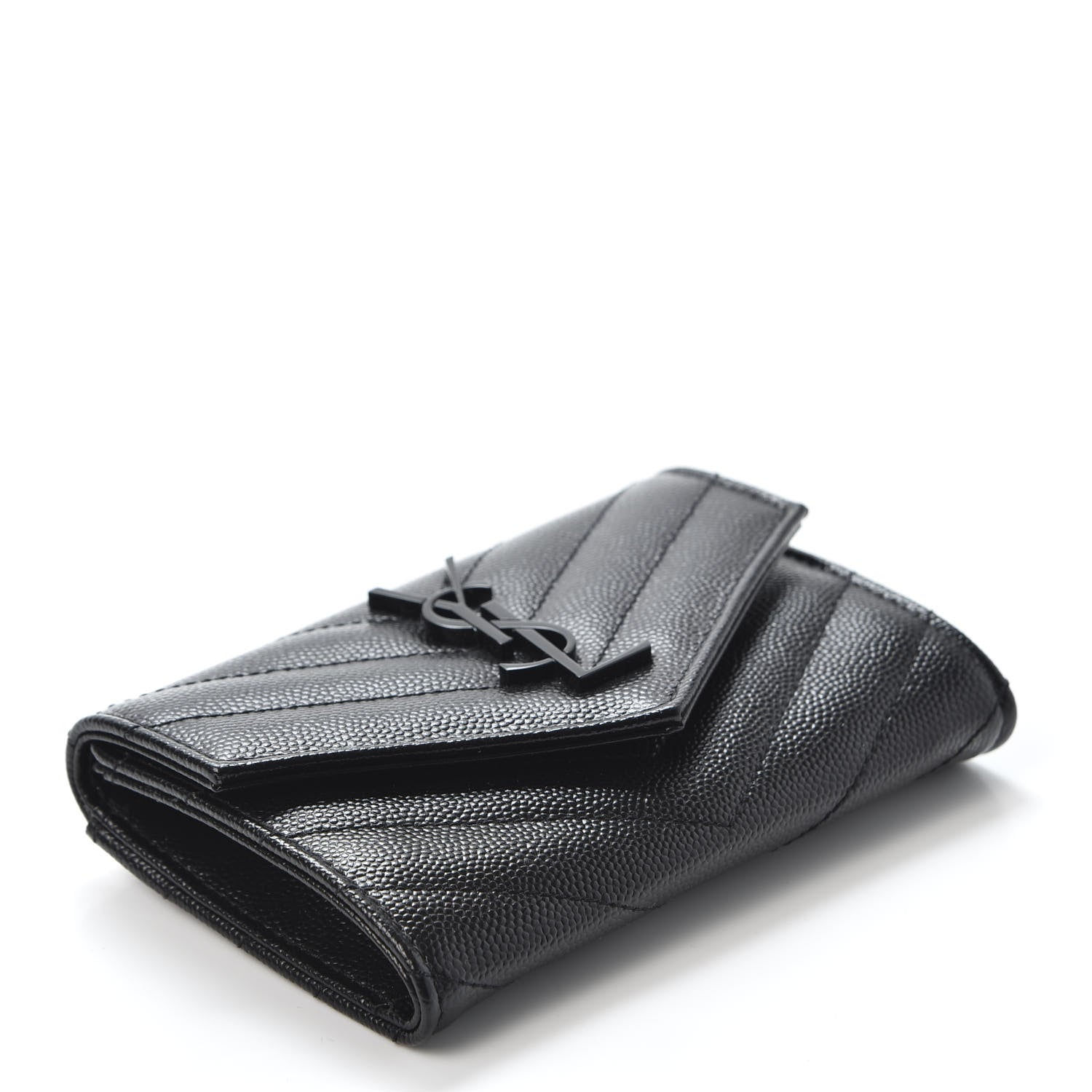 Saint Laurent Grain De Poudre Matelasse Chevron Small Monogram Envelope Wallet Black 3 of 8