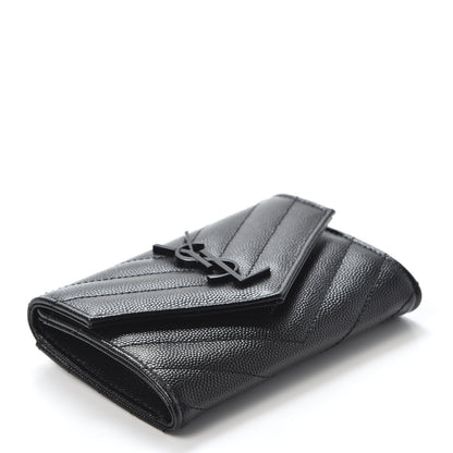 Saint Laurent Grain De Poudre Matelasse Chevron Small Monogram Envelope Wallet Black 3 of 8
