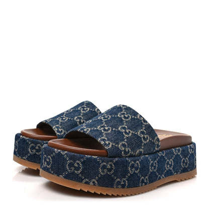 Gucci New Denim GG Monogram Angelina Platform 55mm Slide Sandals 35.5 Blue Tea 3 of 8