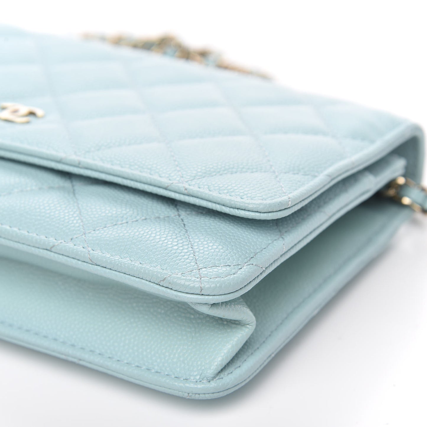 Caviar Quilted Wallet On Chain WOC Light Blue